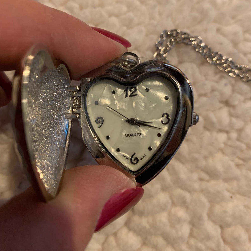 Heart watch locket necklace